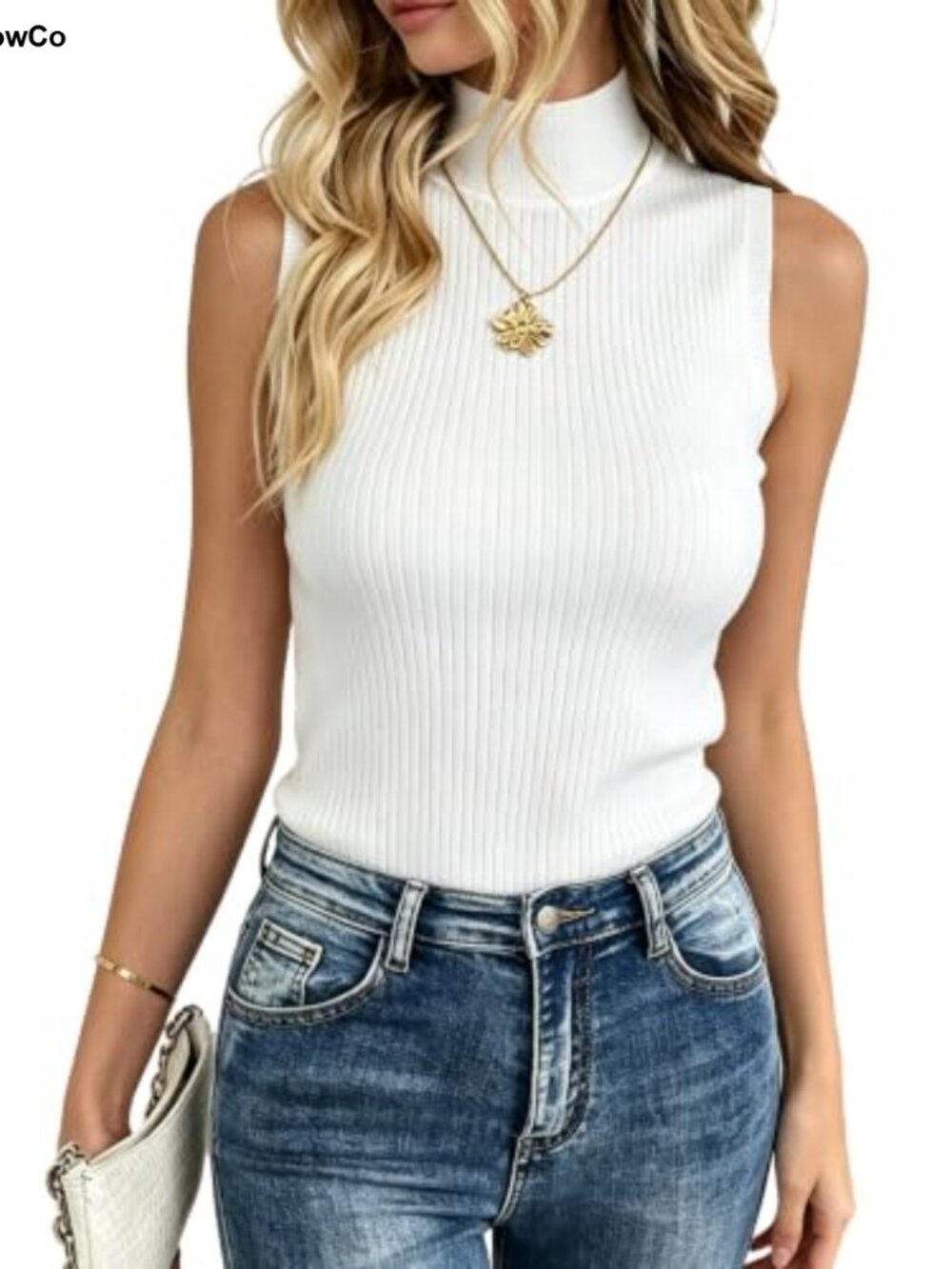 Sleeveless Mock Turtleneck Knit Sweater Vest Ribbed Slim Fit